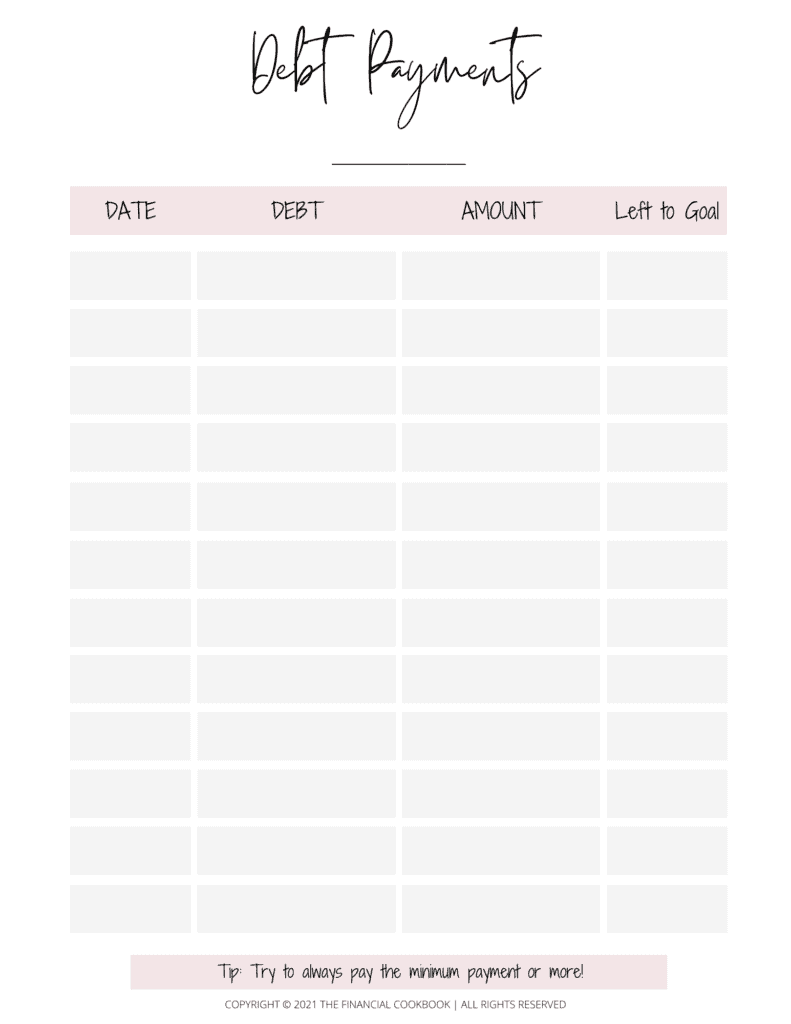 Free Debt Payment Tracker Printable
