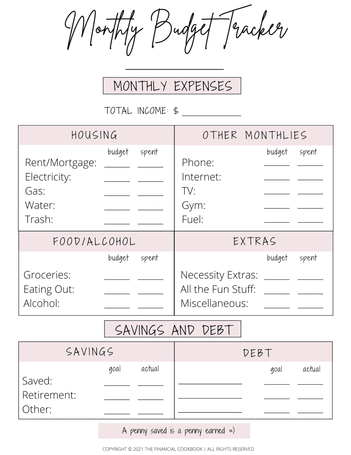 daily expense tracker printable