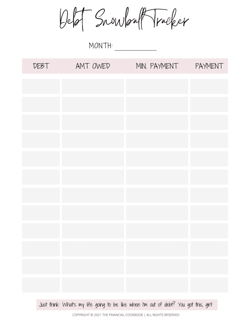 Free Debt Snowball Tracker Printable