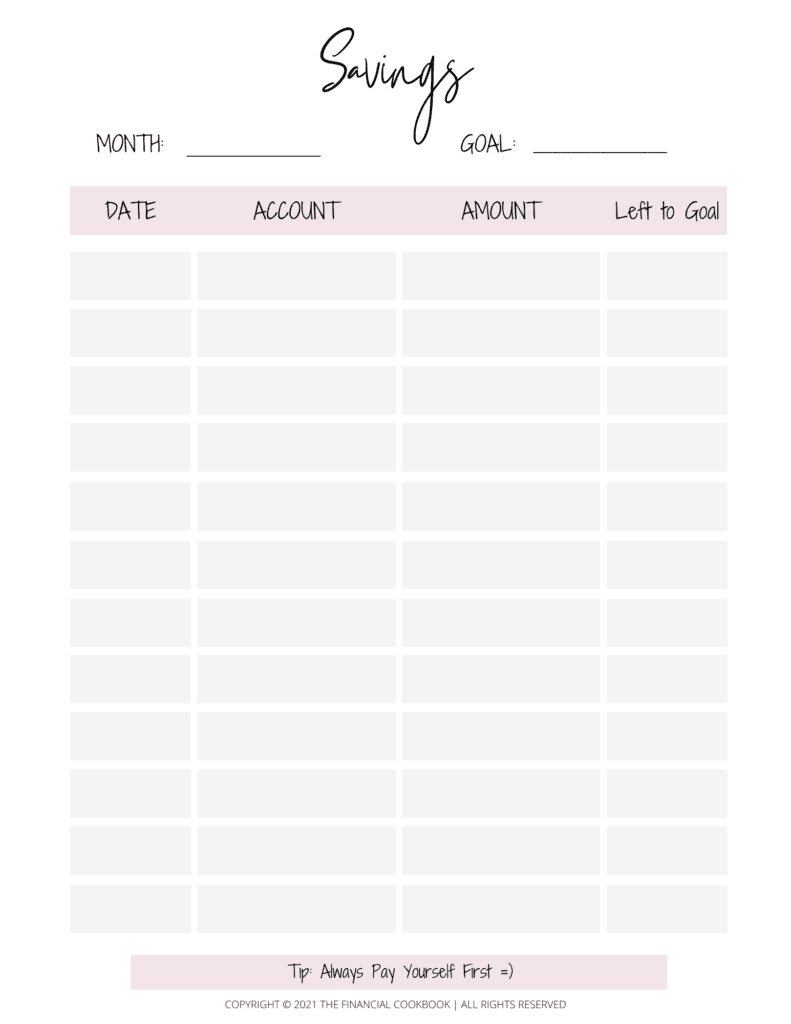 Free Savings Tracker Printable